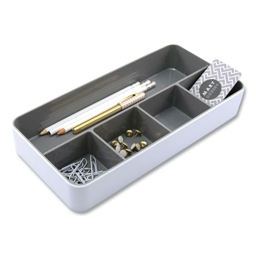Image of Advantus 37526 Fusion Five-Compartment Plastic Accessory Holder, Plastic, 12.25 x 6 x 2, White/Gray