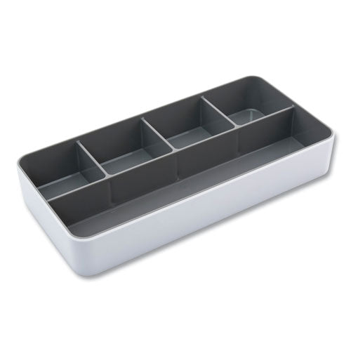 Image of Advantus 37526 Fusion Five-Compartment Plastic Accessory Holder, Plastic, 12.25 x 6 x 2, White/Gray