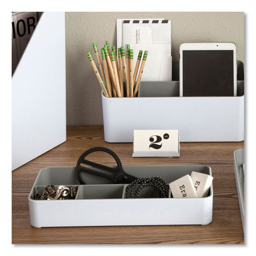 Image of Advantus 37526 Fusion Five-Compartment Plastic Accessory Holder, Plastic, 12.25 x 6 x 2, White/Gray