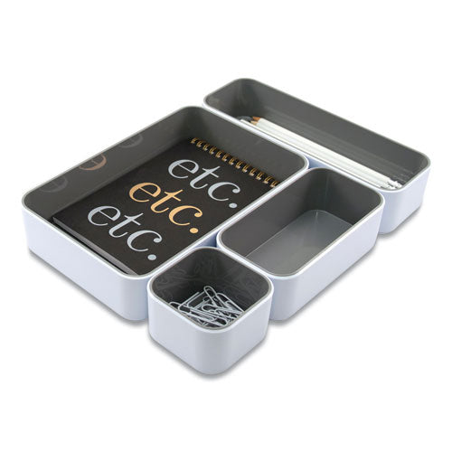 Image of Advantus 37592 Fusion Stacking Bins, 4 Compartments, Plastic, 12.1 x 9.1 x 2.2, White/Gray, 4 Pieces