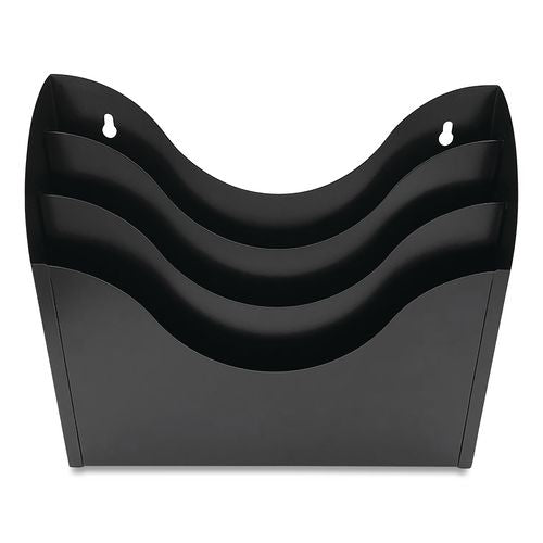 Image of Huron HASZ0184 Three-Compartment Steel Wall Sorter, 3 Sections, Legal/Letter Size, 13" x 3.5" x 11.25", Black