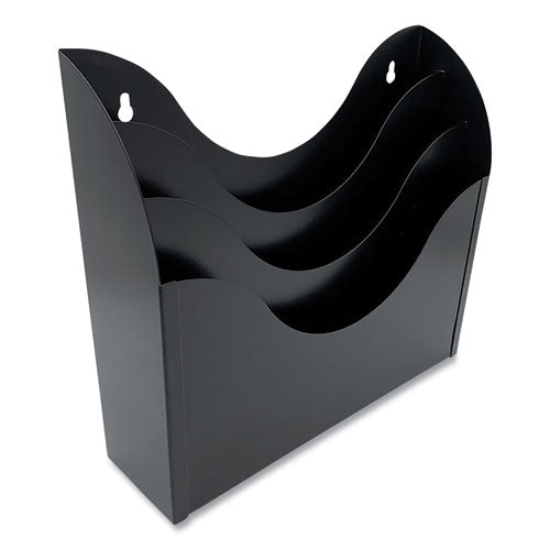 Image of Huron HASZ0184 Three-Compartment Steel Wall Sorter, 3 Sections, Legal/Letter Size, 13" x 3.5" x 11.25", Black