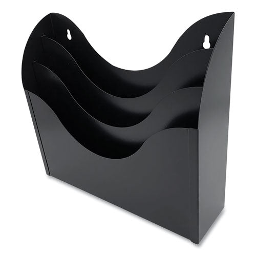 Image of Huron HASZ0184 Three-Compartment Steel Wall Sorter, 3 Sections, Legal/Letter Size, 13" x 3.5" x 11.25", Black