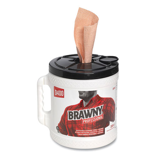 Image of Brawny® 20040 Professional D400 Disposable Cleaning Towel System, 9.9 x 13, Orange, 200 Sheets/Roll with Plastic Bucket