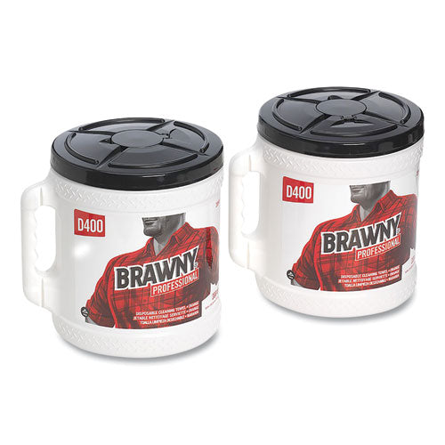 Image of Brawny® 20040 Professional D400 Disposable Cleaning Towel System, 9.9 x 13, Orange, 200 Sheets/Roll with Plastic Bucket