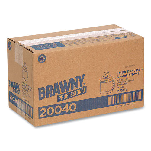 Image of Brawny® 20040 Professional D400 Disposable Cleaning Towel System, 9.9 x 13, Orange, 200 Sheets/Roll with Plastic Bucket