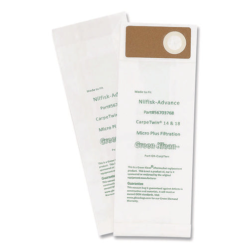 Image of Green Klean® GK-CARPTWN-P Replacement Vacuum Bags, Fits Advac/lindhaus/minuteman Phenom/nilfisk Carpetwin, 10/pack