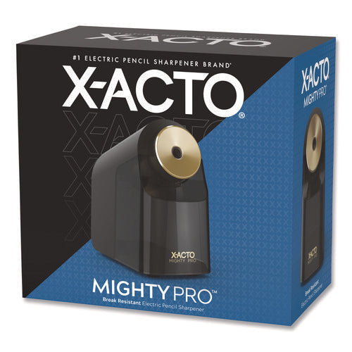 Image of X-ACTO® 1606X Model 1606 Mighty Pro Electric Pencil Sharpener, Ac-Powered, 4 X 8 X 7.5, Black/gold/smoke
