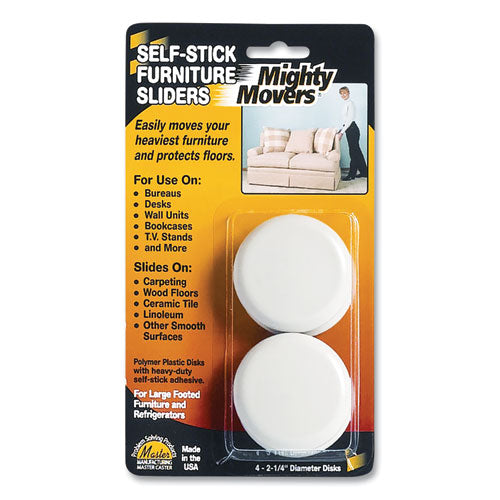 Image of Master Caster® 87003 Mighty Movers Self-Stick Furniture Sliders, Round, 2.25" Diameter, Beige, 4/pack