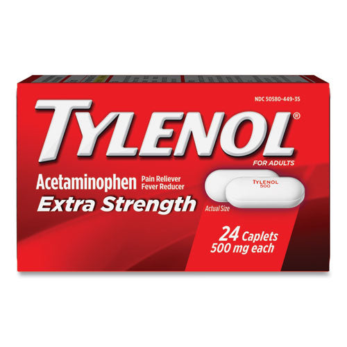 Image of Tylenol® 044905 Extra Strength Pain Reliever Caplets, 24 Caplets