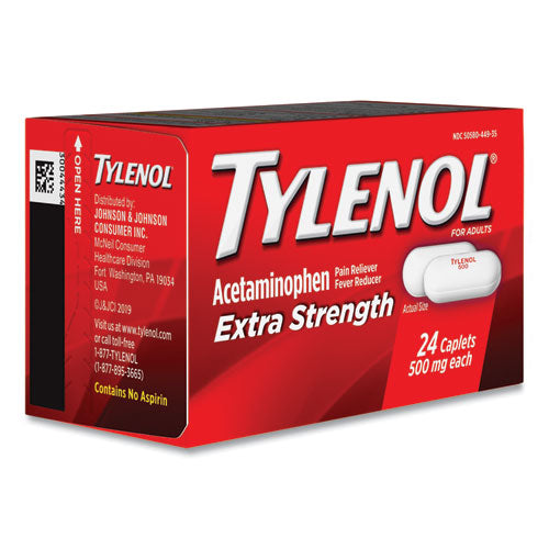 Image of Tylenol® 044905 Extra Strength Pain Reliever Caplets, 24 Caplets