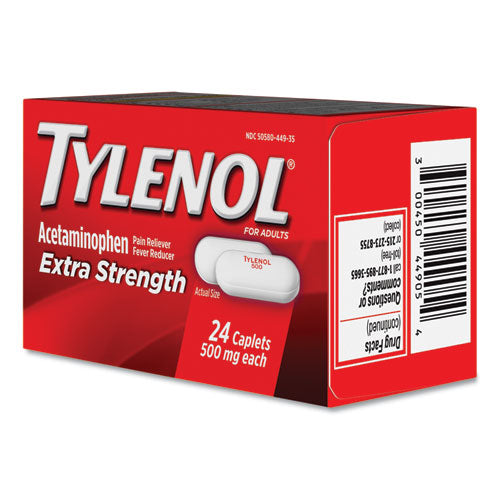 Image of Tylenol® 044905 Extra Strength Pain Reliever Caplets, 24 Caplets