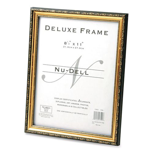 Image of NuDell 17500 Deluxe Document And Photo Frame, Molded Styrene/plastic, 8.5 X 11 Insert, Gold/black