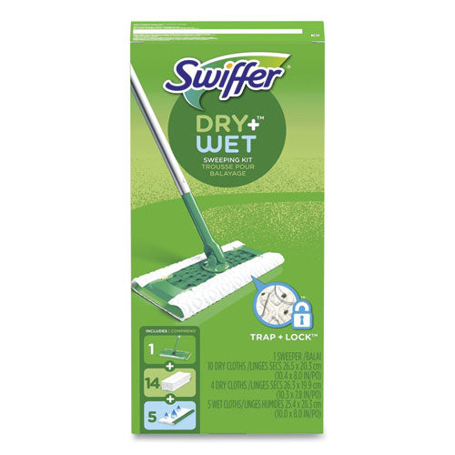 Image of Swiffer® 49947 Sweeper Mop, 10 x 4.8 White Cloth Head, 46" Silver/Green Aluminum/Plastic Handle