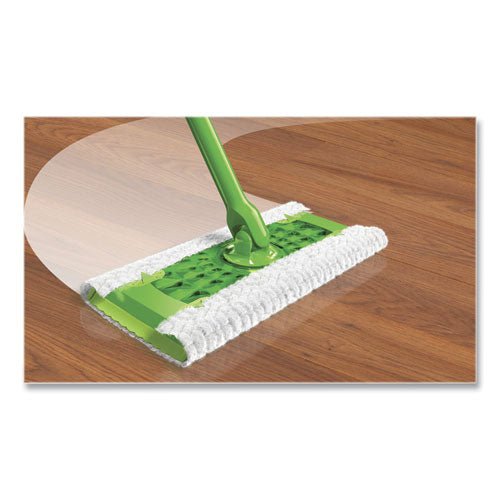 Image of Swiffer® 49947 Sweeper Mop, 10 x 4.8 White Cloth Head, 46" Silver/Green Aluminum/Plastic Handle