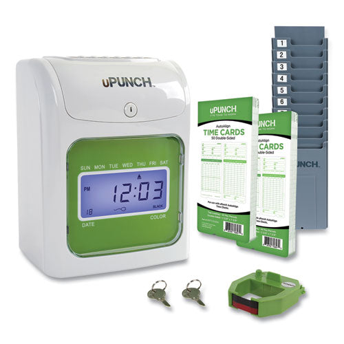 Image of uPunch HN1500 HN1500 Electronic Non-Calculating Time Clock Bundle, Digital Display, Beige/Green