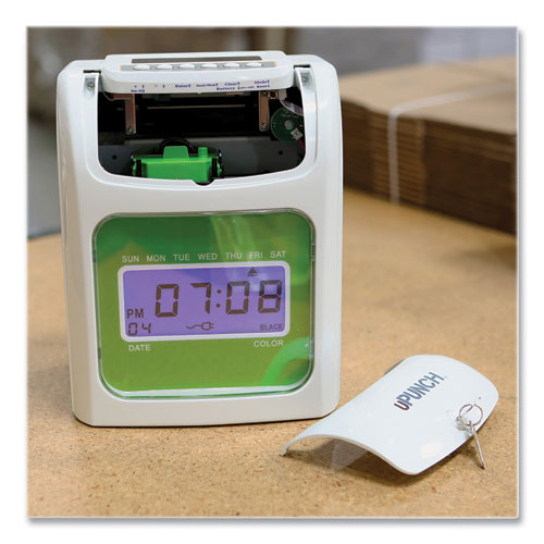 Image of uPunch HN1500 HN1500 Electronic Non-Calculating Time Clock Bundle, Digital Display, Beige/Green