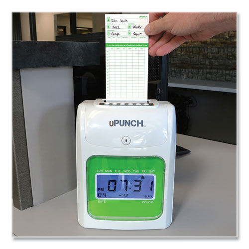 Image of uPunch HN1500 HN1500 Electronic Non-Calculating Time Clock Bundle, Digital Display, Beige/Green