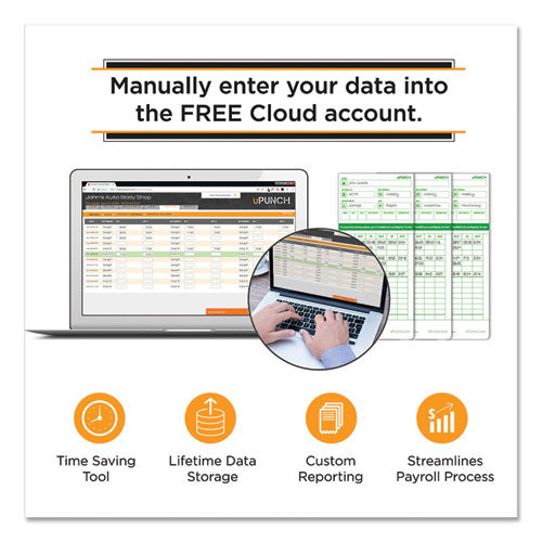 Image of uPunch HN1500 HN1500 Electronic Non-Calculating Time Clock Bundle, Digital Display, Beige/Green