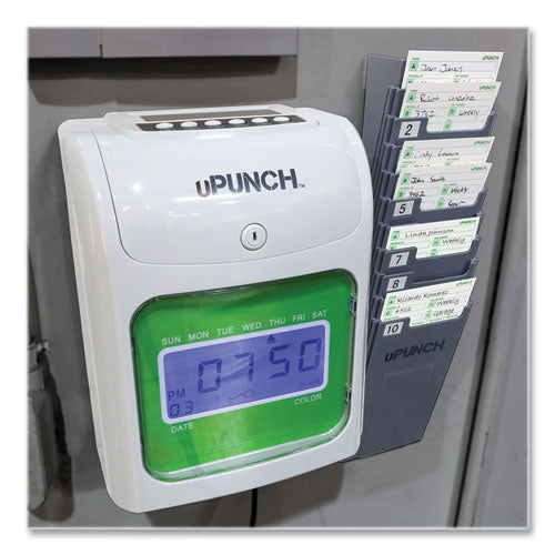 Image of uPunch HN1500 HN1500 Electronic Non-Calculating Time Clock Bundle, Digital Display, Beige/Green