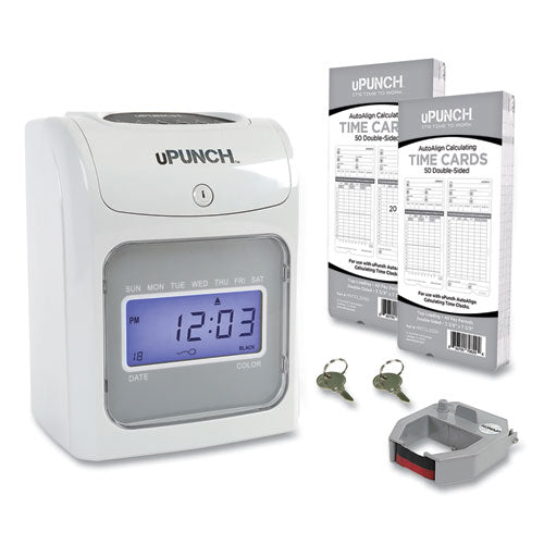 Image of uPunch HN2500 HN2500 Electronic Calculating Time Clock Bundle, Digital Display, Beige/Gray