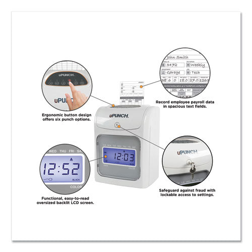 Image of uPunch HN2500 HN2500 Electronic Calculating Time Clock Bundle, Digital Display, Beige/Gray