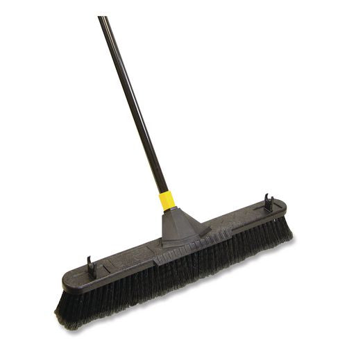 Image of Quickie® 633 Bulldozer Smooth Surface Pushbroom with Scraper Block, 24 x 60, Powder Coated Handle, Split Tip Tampico Bristles, Black