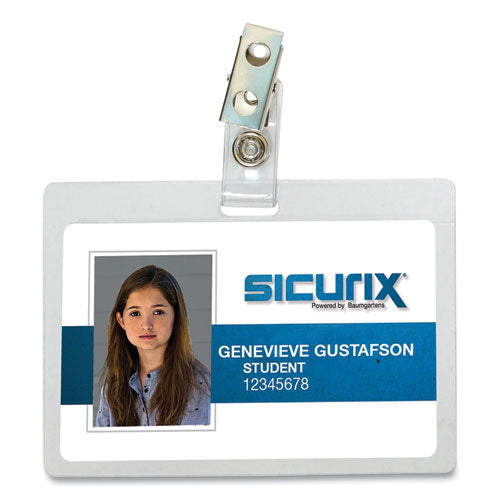 Image of SICURIX® BAU62916 Self Laminating Badge Holder, Horizontal, 3.5 X 2.25, Clear, 25/pack