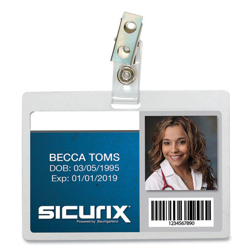 Image of SICURIX® BAU62916 Self Laminating Badge Holder, Horizontal, 3.5 X 2.25, Clear, 25/pack