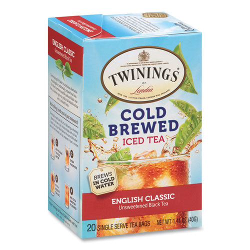 Image of TWININGS® TNA51331 Cold Brew Iced Tea Bags, English Classic, 0.07 Oz Tea Bag, 20/box