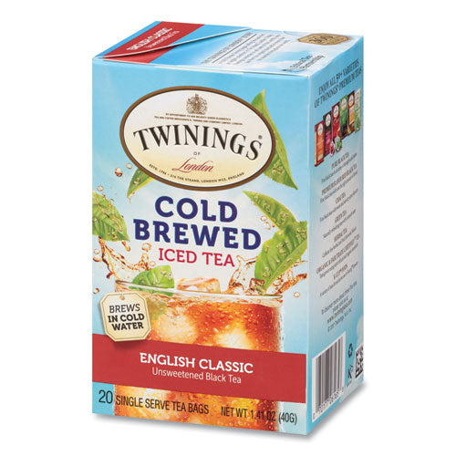 Image of TWININGS® TNA51331 Cold Brew Iced Tea Bags, English Classic, 0.07 Oz Tea Bag, 20/box