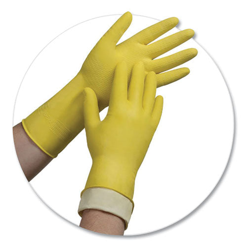 Image of AMBITEX® LSM6500 Pro L6500 Series Flock-Lined Latex Gloves, 12" Long, Small, Yellow, 12 Pairs