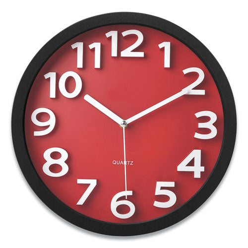 Image of Victory Light TC62127R Wall Clock with Raised Numerals and Silent Sweep Dial, 13" Overall Diameter, Black Case, Red Face, 1 AA (sold separately)