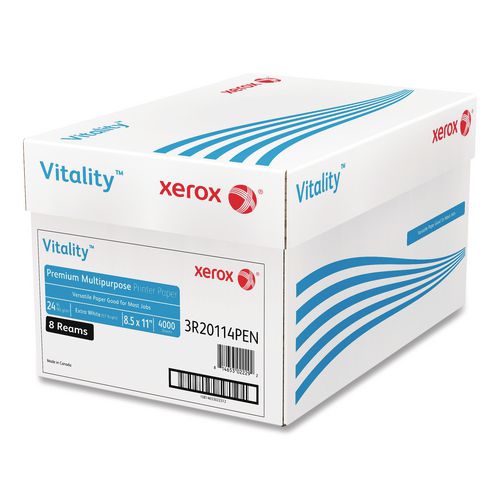Image of XeroxÂ® Vitality Premium Multipurpose Print Paper, 97 Bright, 24 lb Bond Weight, 8.5 x 11, Extra White, 500/Ream, 8 Reams/Carton