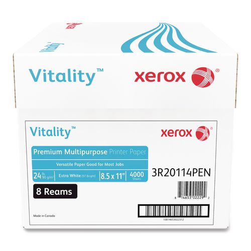 Image of XeroxÂ® Vitality Premium Multipurpose Print Paper, 97 Bright, 24 lb Bond Weight, 8.5 x 11, Extra White, 500/Ream, 8 Reams/Carton