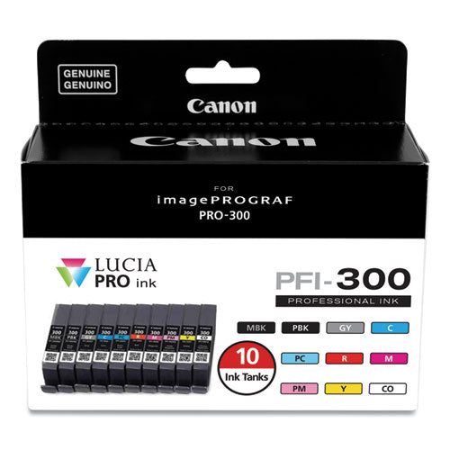 Image of Canon® 4192C007 4192c007 (pfi-300) Ink, Matte Black/photo Black/gray/cyan/photo Cyan/red/magenta/photo Magenta/yellow/co, 10/pack