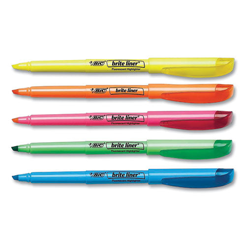 Image of BIC® BL11-AST Brite Liner Highlighter, Assorted Ink Colors, Chisel Tip, Assorted Barrel Colors, Dozen