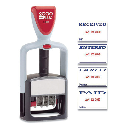 Image of COSCO 2000PLUSÂ® Model S 360 Self-Inking Two-Color Message Dater, 5 Years, Entered/faxed/paid/received, 1.81" X 1.25", Blue/red Ink