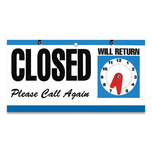 Image of COSCO 098013 Open/Closed Outdoor Sign, 11.6 x 6, Blue/White/Black