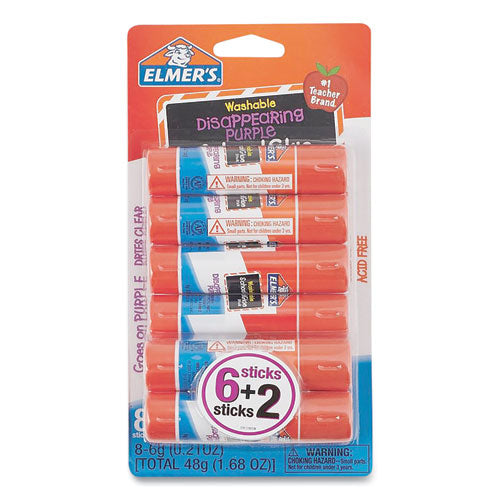 Image of Elmer's® E1591/E1560 DISAPPEARING PURPLE SCHOOL GLUE STICK, 0.21 OZ, DRIES CLEAR, 8/PACK