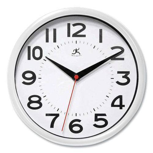 Image of Infinity Instruments 14220WH-3364 Metro Wall Clock, 9" Diameter, White Case, 1 Aa (sold Separately)