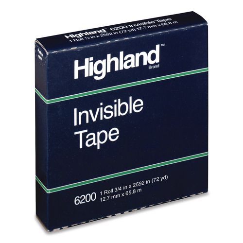 Image of Highland 6200122592 Invisible Permanent Mending Tape, 3" Core, 0.5" X 72 Yds, Clear