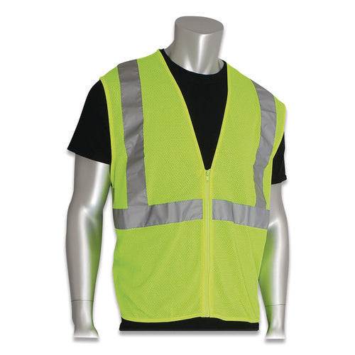 Image of PIP 302-MVGZLY-L Zipper Safety Vest, Large, Hi-Viz Lime Yellow