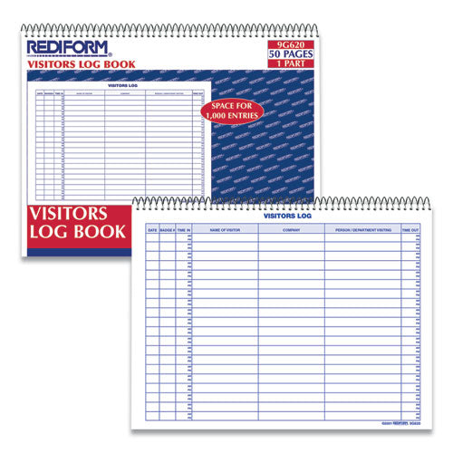 Image of Rediform® 9G620 Visitors Log Book, Blue/white/red Cover, 11 X 8.5 Sheets, 50 Sheets/book