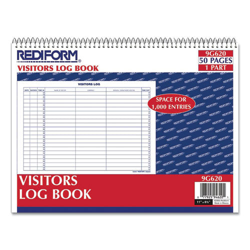 Image of Rediform® 9G620 Visitors Log Book, Blue/white/red Cover, 11 X 8.5 Sheets, 50 Sheets/book
