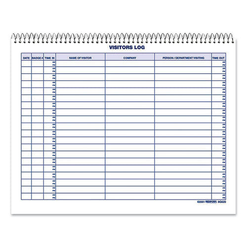 Image of Rediform® 9G620 Visitors Log Book, Blue/white/red Cover, 11 X 8.5 Sheets, 50 Sheets/book