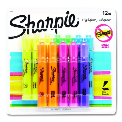 Image of Sharpie® TANK STYLE HIGHLIGHTERS, ASSORTED INK COLORS, CHISEL TIP, ASSORTED BARREL COLORS, DOZEN
