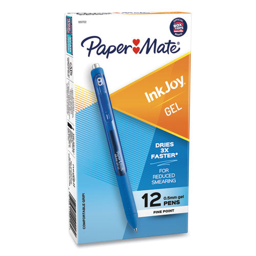 Image of Paper Mate® 1951722 InkJoy Gel Pen, Retractable, Fine 0.5 mm, Blue Ink, Blue Barrel, Dozen