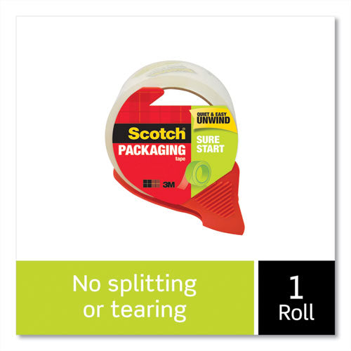 Image of Scotch® 3450S-RD-36GC Sure Start Packaging Tape With Dispenser, 3" Core, 1.88" X 38.2 Yds, Clear