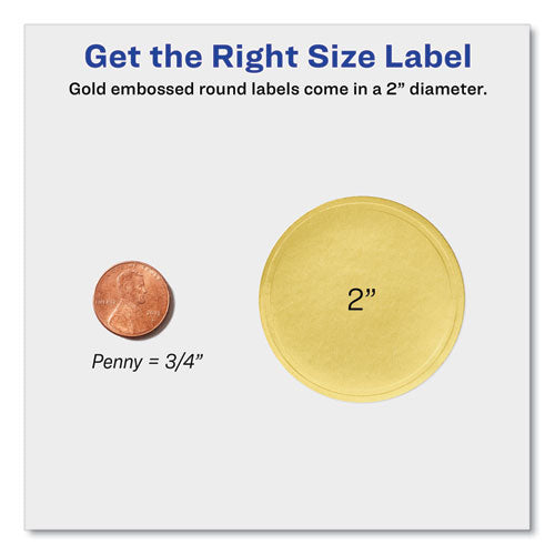 Image of Avery® 22831 Round Labels, Inkjet Printers, 2" dia, Gold, 12/Sheet, 8 Sheets/Pack